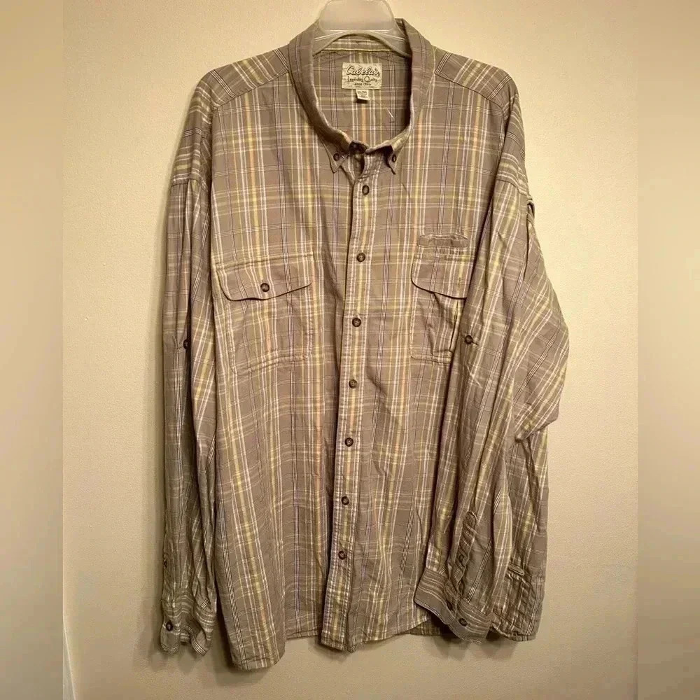 Cabela’s Angler Plaid Four Pocket Fishing Long Sleeve Size 3XL   T